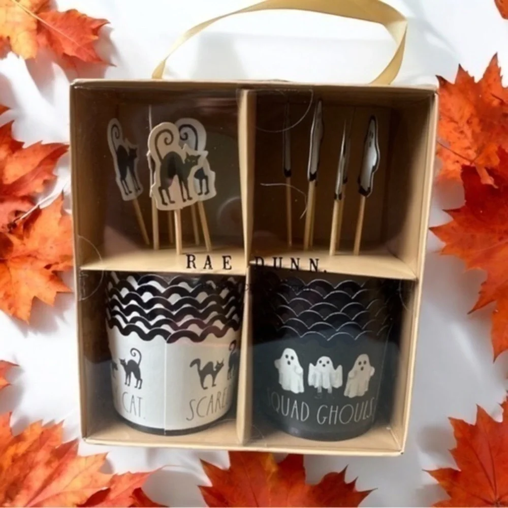 Rae dunn Halloween cup cake cups and picks NEW